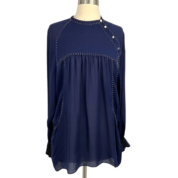 Isabel Marant Studded Blouse Navy Blue EUR Size 40 100% Silk Pockets - Picture 1 of 15